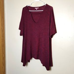 Juicy Couture Womens Maroon Heathered Cutout V-Neck Draped Short Sleeve Top